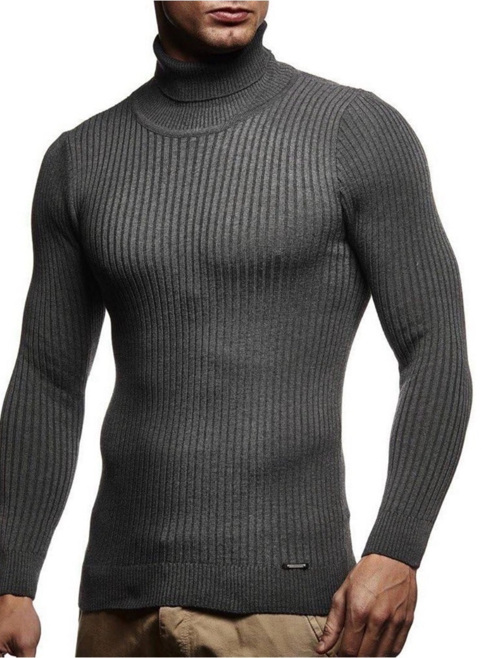 Leif Nelson Men's Turtleneck Sweater Slim Fit Longsleeve - gray - size XL NWT